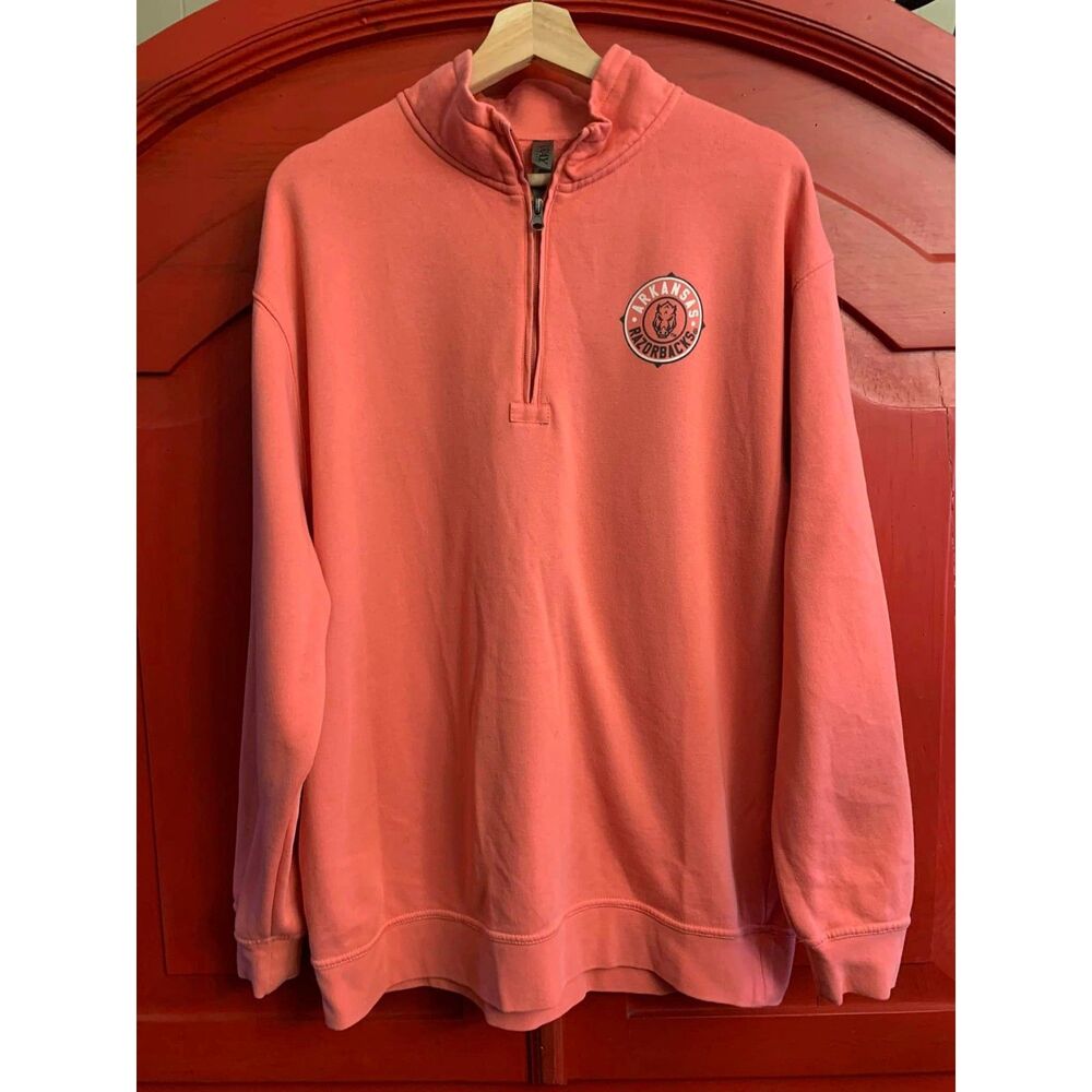 Ouray L Arkansas Razorbacks NCAA College 1/4 Zip Sweatshirt Pullover Coral EUC